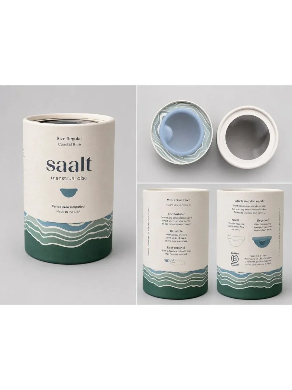 Saalt Menstrual Disc Regular Blue Reusable Silicone Period Disc Made in USA